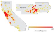 Figure 3 of paper: Zip codes of persons with dementia enrolled in the care ecosystem trial.